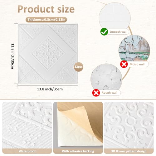 Nuanchu 20 Pcs Foam Drop Ceiling Tiles Peel and Stick White 3D Wall Panels 261055 Sq ft Adhesive Glue up Waterproof Wallpaper DIY for Office Home 138 x 138 InchElegant - Image 3