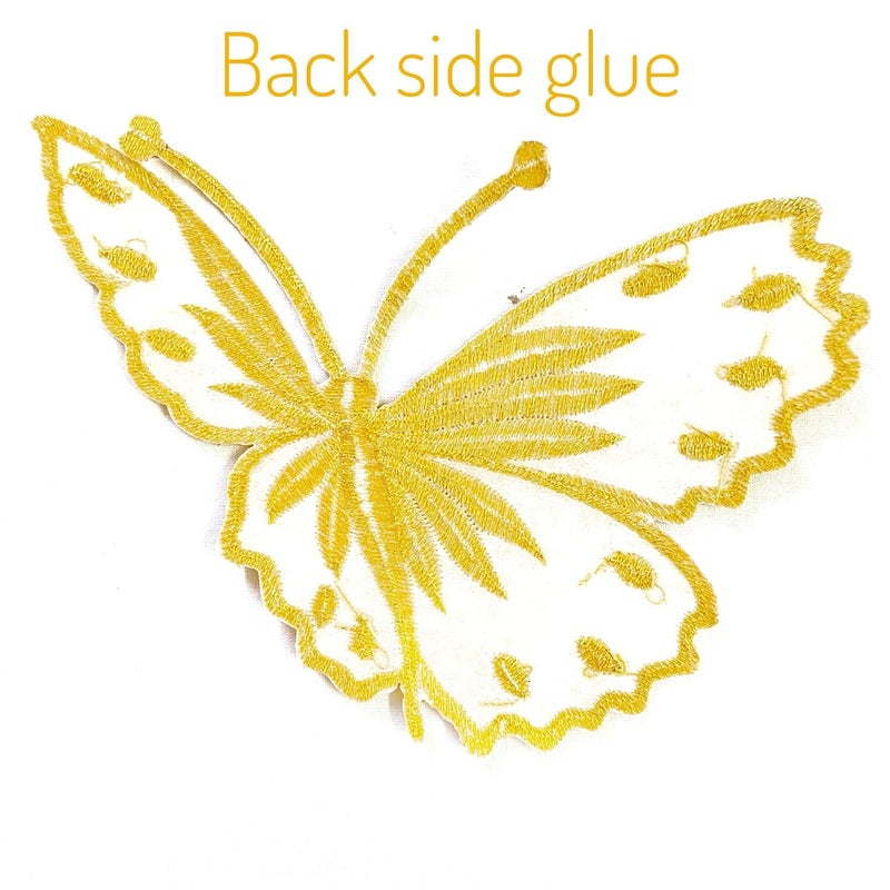 Embroidered Butterfly Flower Sew on Iron on Patches for Clothes Embroidery Patch Suits Blouse Dupatta Saree Jeans etc Gold - Image 2