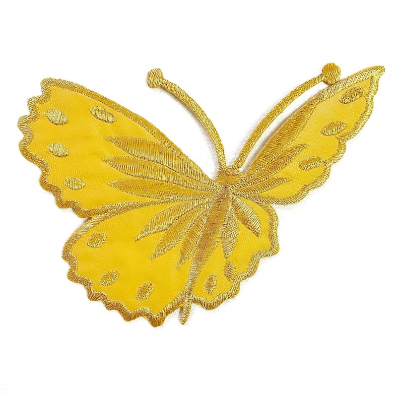 Embroidered Butterfly Flower Sew on Iron on Patches for Clothes Embroidery Patch Suits Blouse Dupatta Saree Jeans etc Gold - Image 1