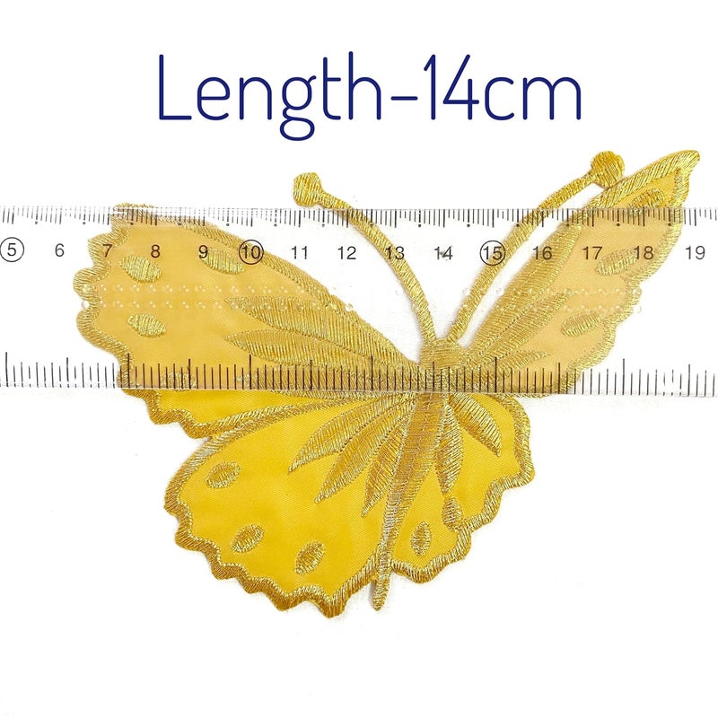 Embroidered Butterfly Flower Sew on Iron on Patches for Clothes Embroidery Patch Suits Blouse Dupatta Saree Jeans etc Gold - Image 3