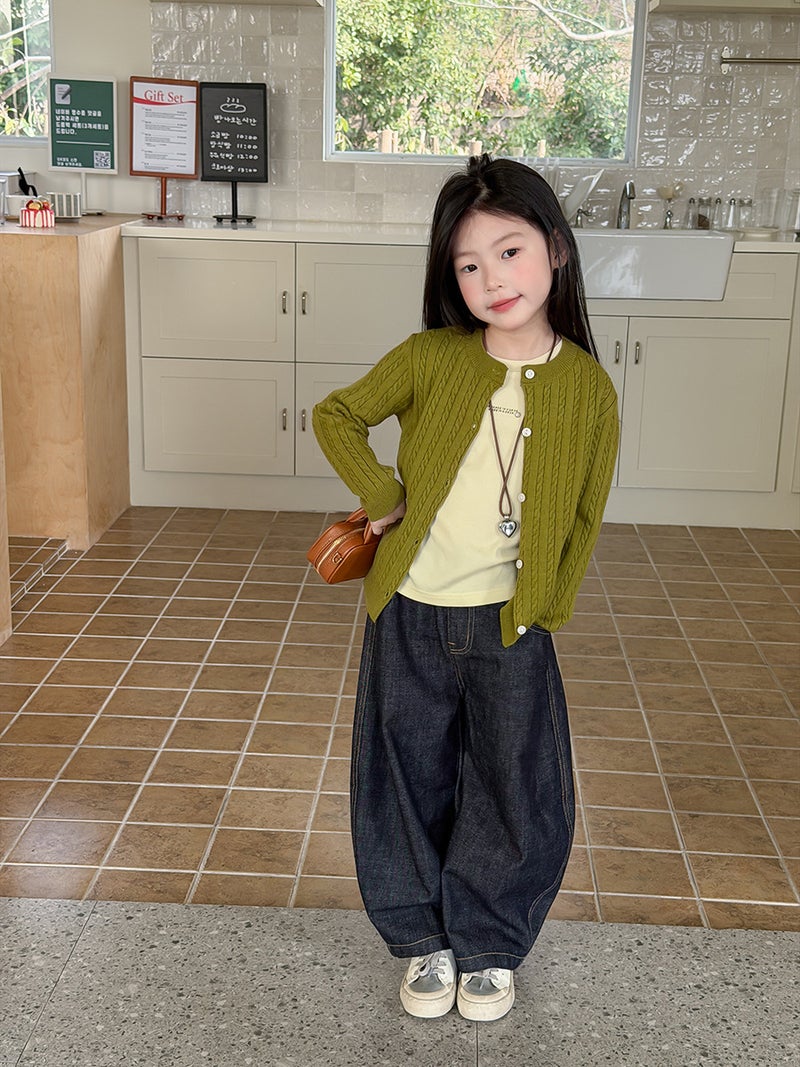 Aimo Beibei Children''s Korean-Style Spring Atmosphere Gentle Retro Cable-Knit Cardigan Classic Twist Knit Jacket - Image 5