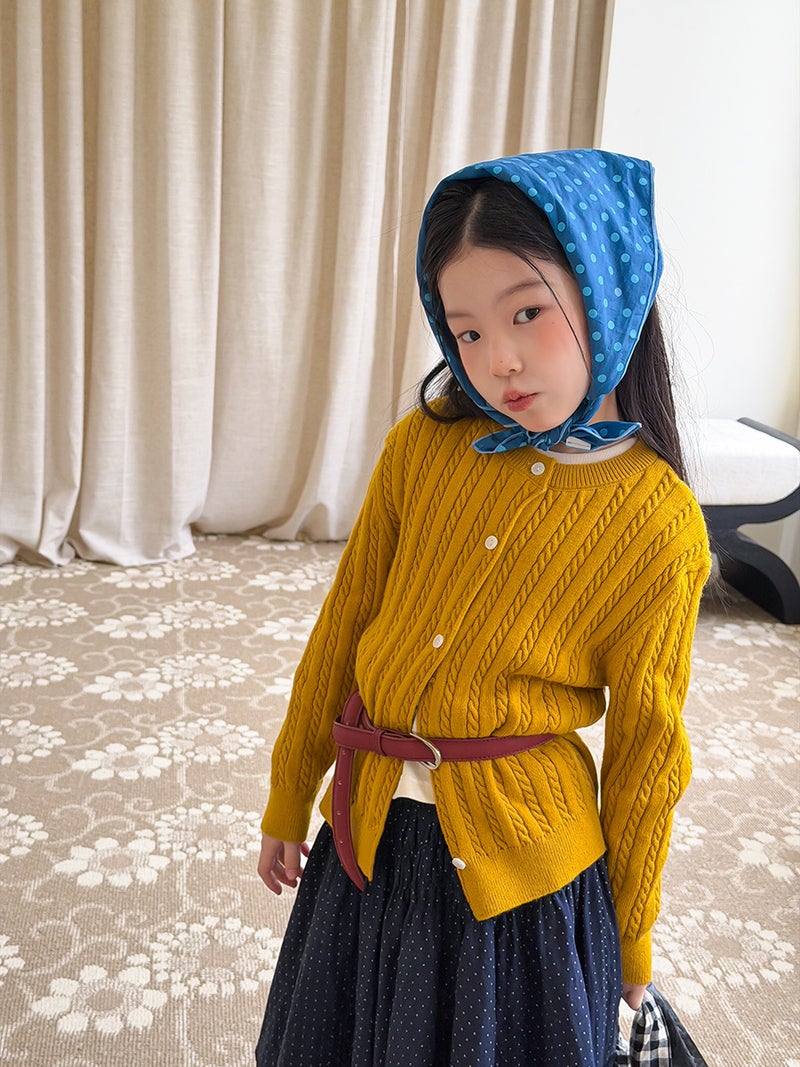 Aimo Beibei Children''s Korean-Style Spring Atmosphere Gentle Retro Cable-Knit Cardigan Classic Twist Knit Jacket - Image 3