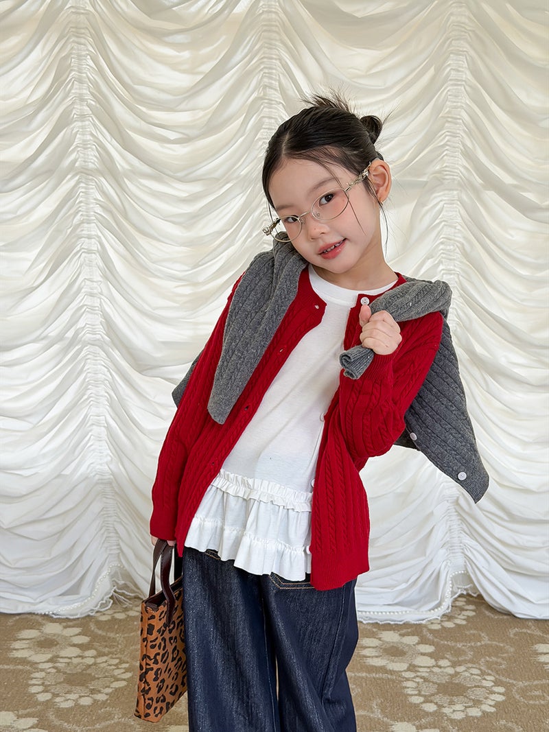 Aimo Beibei Children''s Korean-Style Spring Atmosphere Gentle Retro Cable-Knit Cardigan Classic Twist Knit Jacket - Image 4