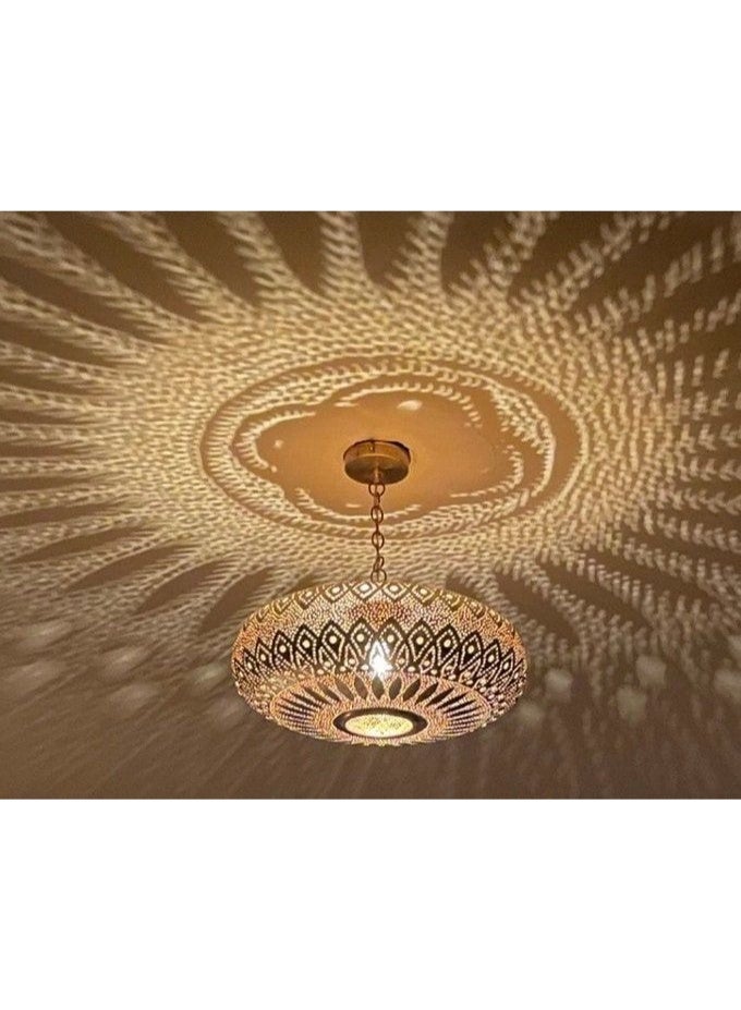 Elegant Moroccan Brass Pendant Light – Handmade Ceiling Chandelier with Adjustable Chain - Image 1