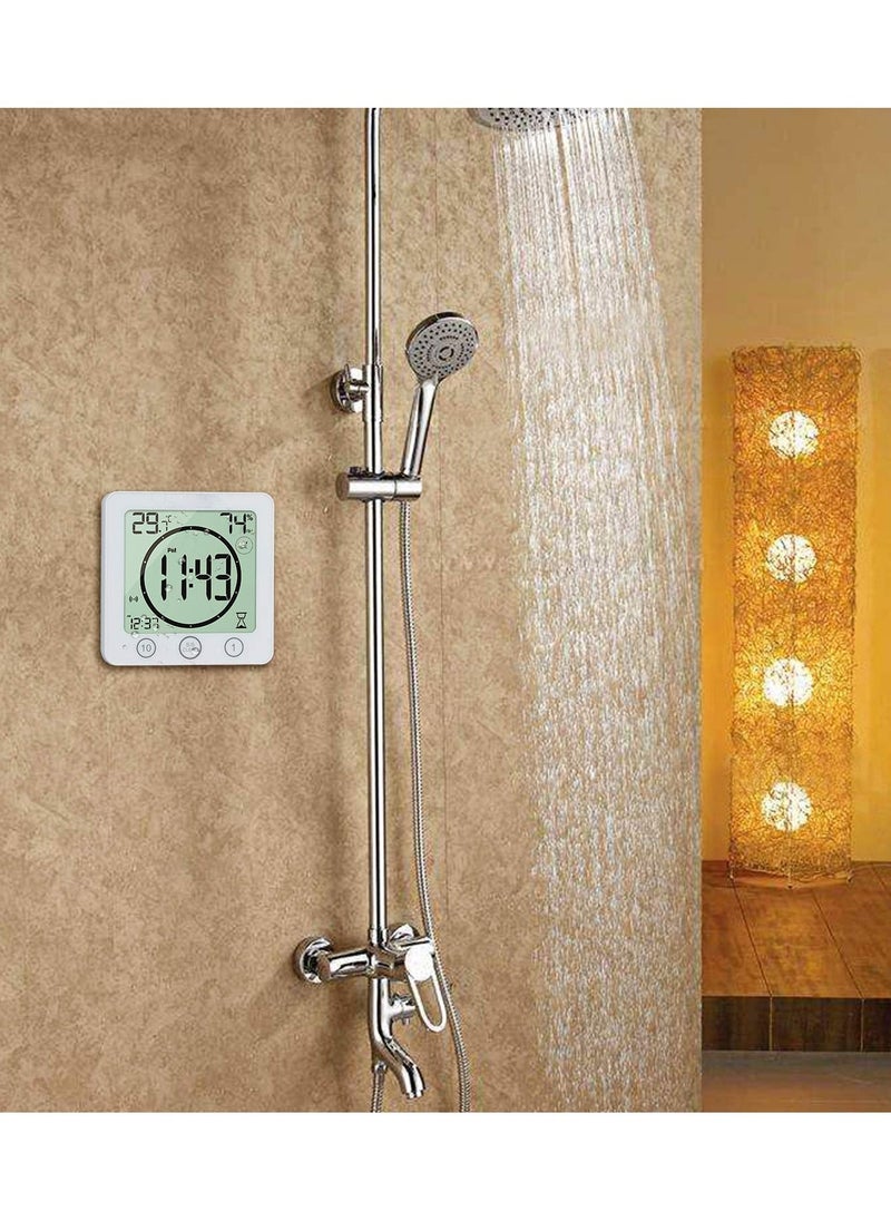 Bathroom Clock with Thermometer Hygrometer, Digital Temperature Humidity Meter Gauge Monitor Shower Timer with Alarm for Bathroom Kitchen White - Image 5