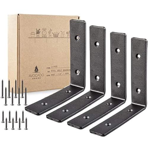 AVOCADO GOODS Heavy Duty Metal Wall Brackets: 6 x 6-inch Rustic Steel L Bracket for Hanging DIY Iron Shelving - Hang a Bookshelf or Industrial Shelves - 1.5-inch Wide x 5mm Thick Shelf Supports - Includes Screws - Image 1