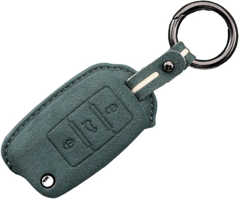 Leather Car Key Fob Cover for fit for Models - Polo, Leon, Altea, Octavia, Kodiaq(Green Set 2) - Image 1