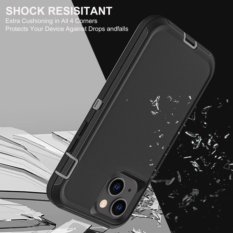YKHJKLEC for iPhone 15 Case, Military Grade 3 in 1 Heavy Duty Shockproof/Drop Proof/Dust Proof Case with 2Pcs Tempered Glass Screen Protector (Black/Grey) - Image 5