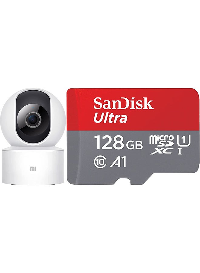 Mi 360° 1080P Bundle - Mi Home Security Camera 360 Degree 1080P White with SanDisk 128GB Ultra microSDXC UHS-I Card