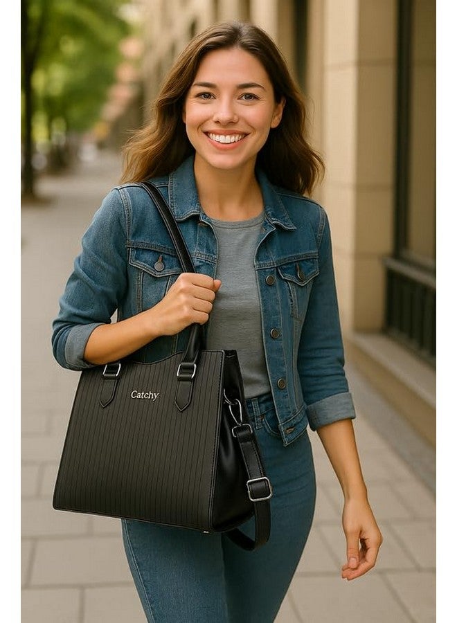 CATCHY Elegant Black Designer Handbag for Women - Stylish Everyday Shoulder Bag for Office, Party & Casual Outings - Classy, Spacious & Versatile Tote Purse to Elevate Any Look - Image 2