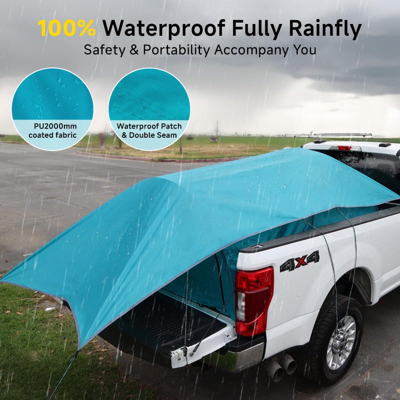 EighteenTek Adjustable Pickup Truck Tent Pop Up, Waterproof PU2000mm Spacious and Full Size Double Layer Length Adjust for 6-8.8 FT Truck Bed Tent for 4 Person Portable Pick Up Tent for Camping - Image 3