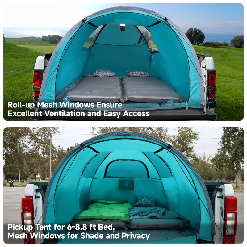 EighteenTek Adjustable Pickup Truck Tent Pop Up, Waterproof PU2000mm Spacious and Full Size Double Layer Length Adjust for 6-8.8 FT Truck Bed Tent for 4 Person Portable Pick Up Tent for Camping - Image 4