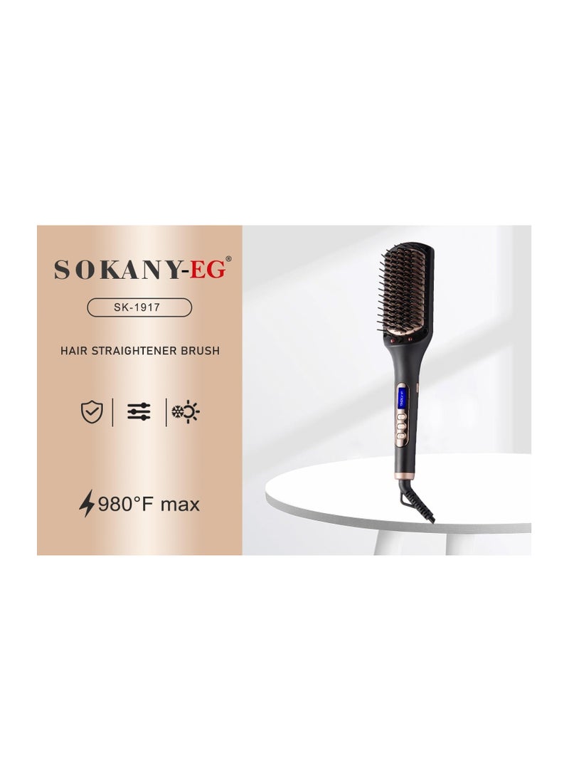 سوكاني - فرشاة شعر سوكانى 980F درجه SK-1917،استخدام آمن قد تكون مجهزة بتقنيات تحمي الشعر من التلف وتقليل مخاطر الإصابة بسبب درجات الحرارة العالية.درجة حرارة عالية:* تصل إلى 980 درجة فهرنهايت، مما يجعلها فعّالة في تصفيف الشعر وتسريع عملية التحميل.أسود - Image 1