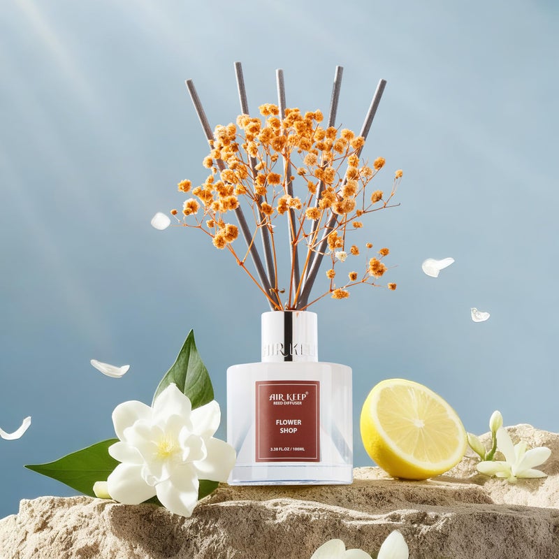 Airkeep Reed Diffuser Set,3.38 fl oz (100 ml) - Flower Shop Oil Diffusers with 8 Reed Sticks, Home Fragrance Reed Diffuser for Bathroom Shelf Decor - Image 3