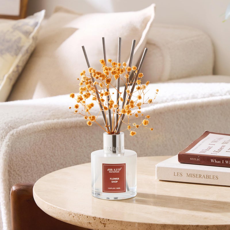 Airkeep Reed Diffuser Set,3.38 fl oz (100 ml) - Flower Shop Oil Diffusers with 8 Reed Sticks, Home Fragrance Reed Diffuser for Bathroom Shelf Decor - Image 5