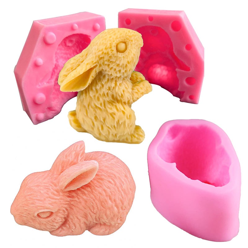 2Pcs Rabbit Fondant Mold Easter Silicone Rabbit Mold for Chocolate Cake Decorating Animal Bunny Soap Resin Mould for Handmade Resin Casting Candle Soap Wax Craft Table Home Decor Gift