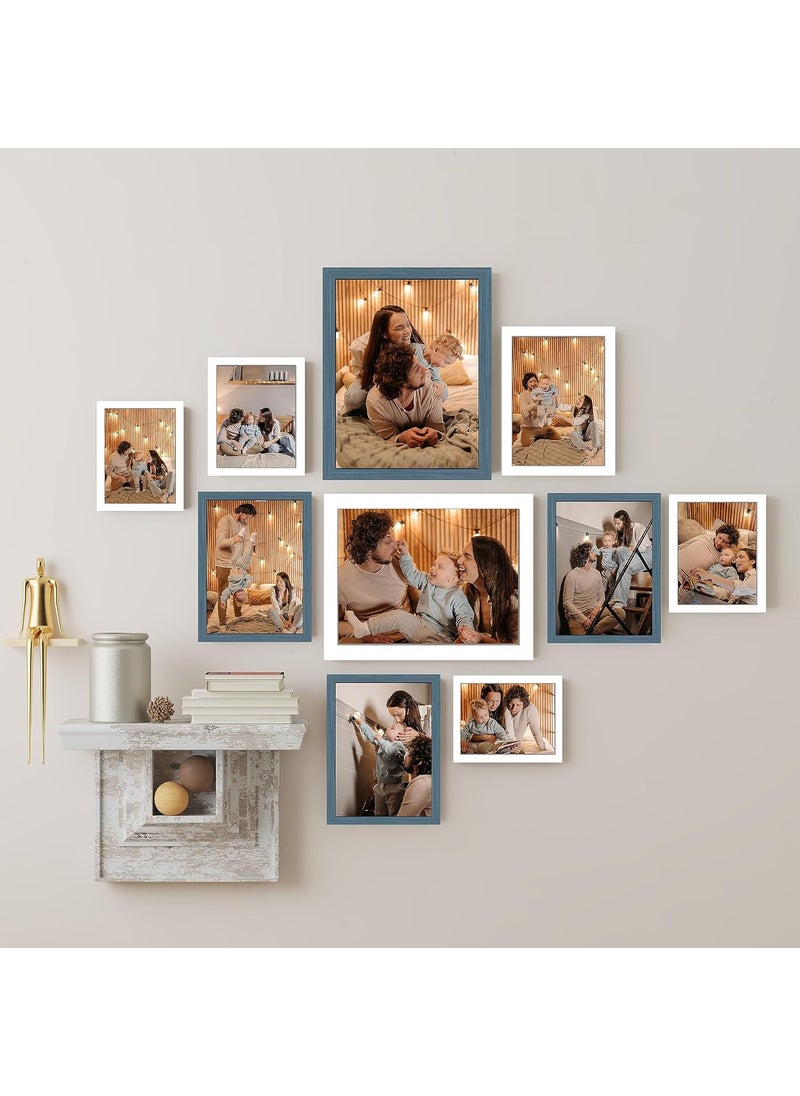 Art Street Art Street Large Collage Wall Photo Frame Individual Picture Frame Set For Living Room, Decorative Wall Hanging Home Decor - Set Of 10 (4x6, 5x7, 6x8, 8x10 Inch, White-Blue)  - Image 1