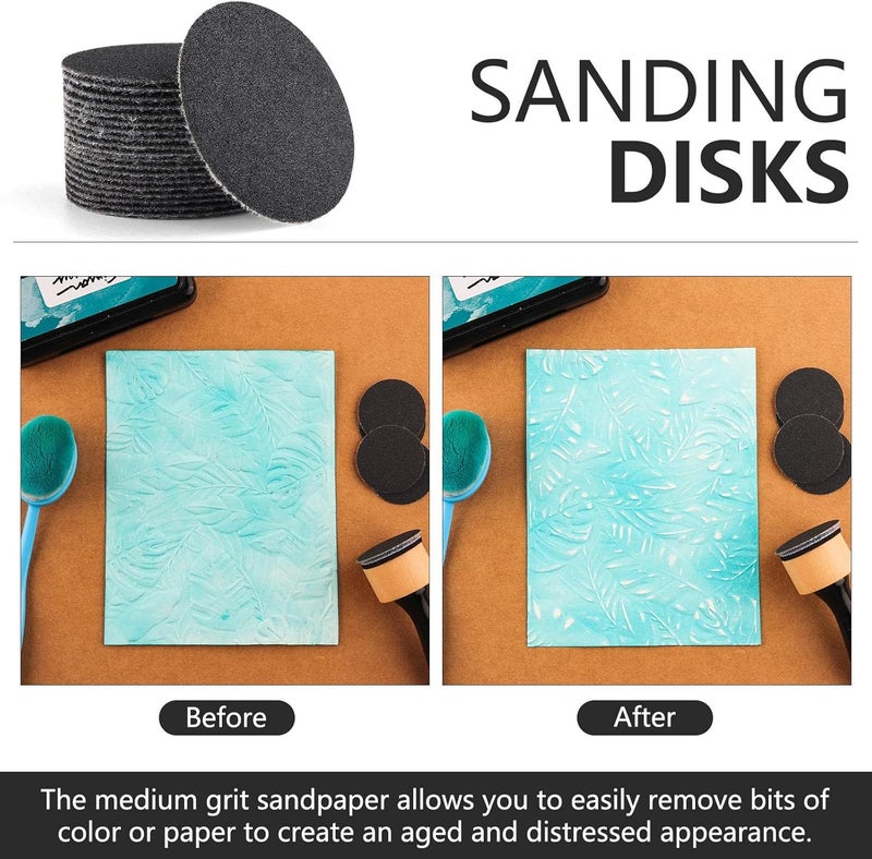 CYFUN DESIGN Bundle -Mini Blending Tool Sets,Include 2 PCS Foam Replacment Foam Pads and 20 Pieces Sanding Discs Medium-Grit Sandpaper for Drawing Distressing Blending and Removing the Extra Colors Arts Supplies - Image 4