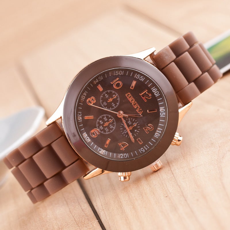 Geneva silicone watch jelly children student silicone watch couples watch fashion mens and womens quartz watch Brown