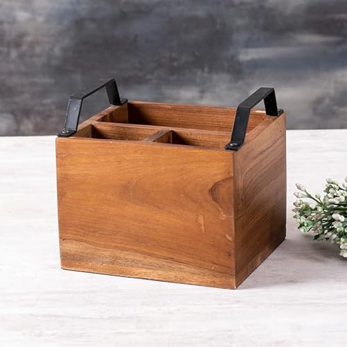 nestroots Wooden Spoon Stand & Napkin Holder for Kitchen | 7 Inch Brown Cutlery & Tissue Organizer for Dining Table | Stylish & Functional Kitchen Décor - Image 1