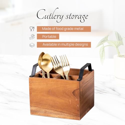 nestroots Wooden Spoon Stand & Napkin Holder for Kitchen | 7 Inch Brown Cutlery & Tissue Organizer for Dining Table | Stylish & Functional Kitchen Décor - Image 5