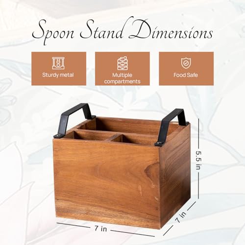 nestroots Wooden Spoon Stand & Napkin Holder for Kitchen | 7 Inch Brown Cutlery & Tissue Organizer for Dining Table | Stylish & Functional Kitchen Décor - Image 2