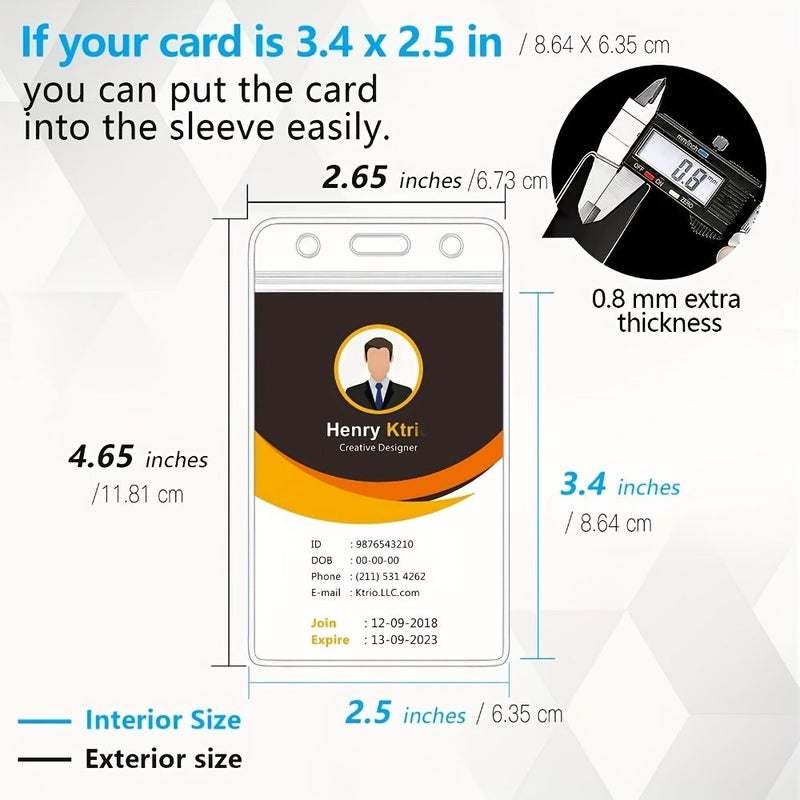 2D 7pcs Transparent Durable Vertical ID Card Holders Reusable With Zipper Closure Dustproof ID Protection Sleeve Quick Release Lanyard And Multi Card Slots Suitable For Medical Cards Bus Passes - Image 2