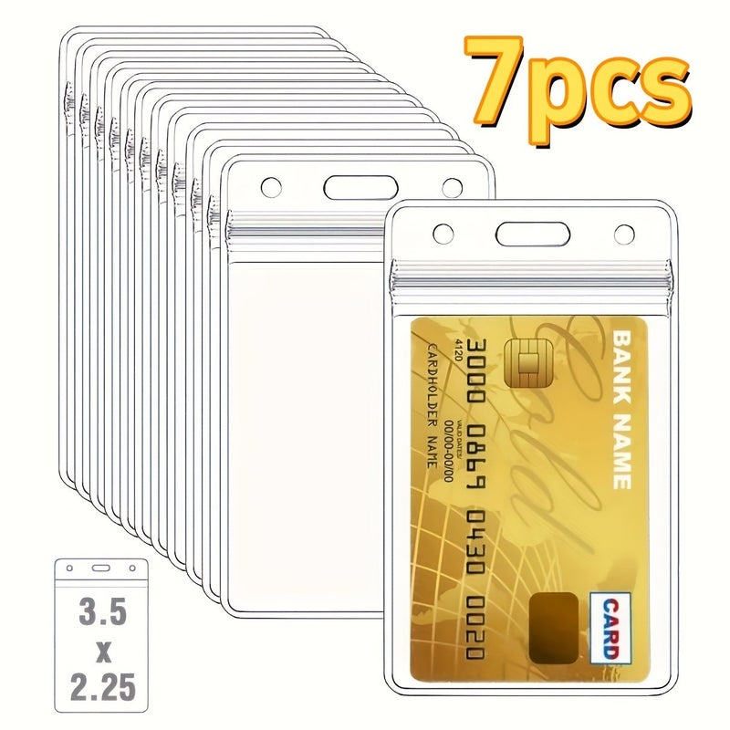2D 7pcs Transparent Durable Vertical ID Card Holders Reusable With Zipper Closure Dustproof ID Protection Sleeve Quick Release Lanyard And Multi Card Slots Suitable For Medical Cards Bus Passes - Image 1