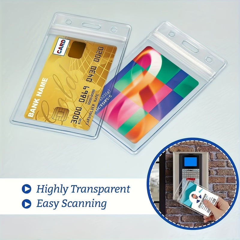 2D 7pcs Transparent Durable Vertical ID Card Holders Reusable With Zipper Closure Dustproof ID Protection Sleeve Quick Release Lanyard And Multi Card Slots Suitable For Medical Cards Bus Passes - Image 5