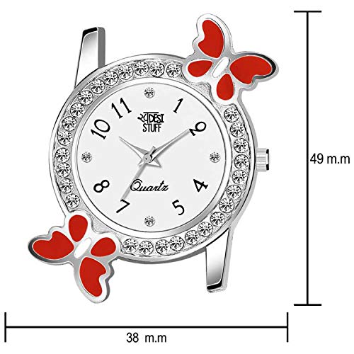 SWADESI STUFF Plastic Analog White Dial Diamond Studded Red Butterfly Watch For Girls & Women, Red Band - Image 3