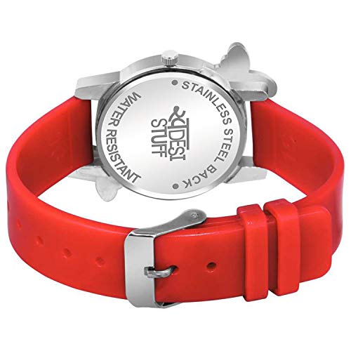 SWADESI STUFF Plastic Analog White Dial Diamond Studded Red Butterfly Watch For Girls & Women, Red Band - Image 4