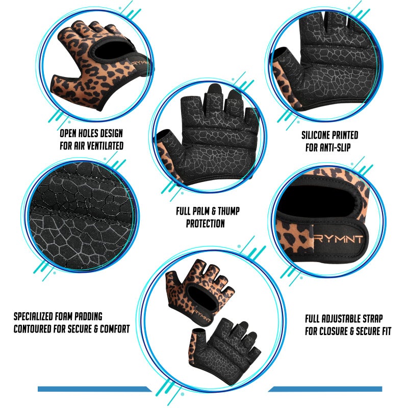 RYMNT Minimal Weight Lifting Gloves,Short Micro Workout Gloves Grip Pads with Full Palm Protection & Extra Grip for Men Women Weightlifting,Gym,Exercise Training.Leopard-Medium - Image 3