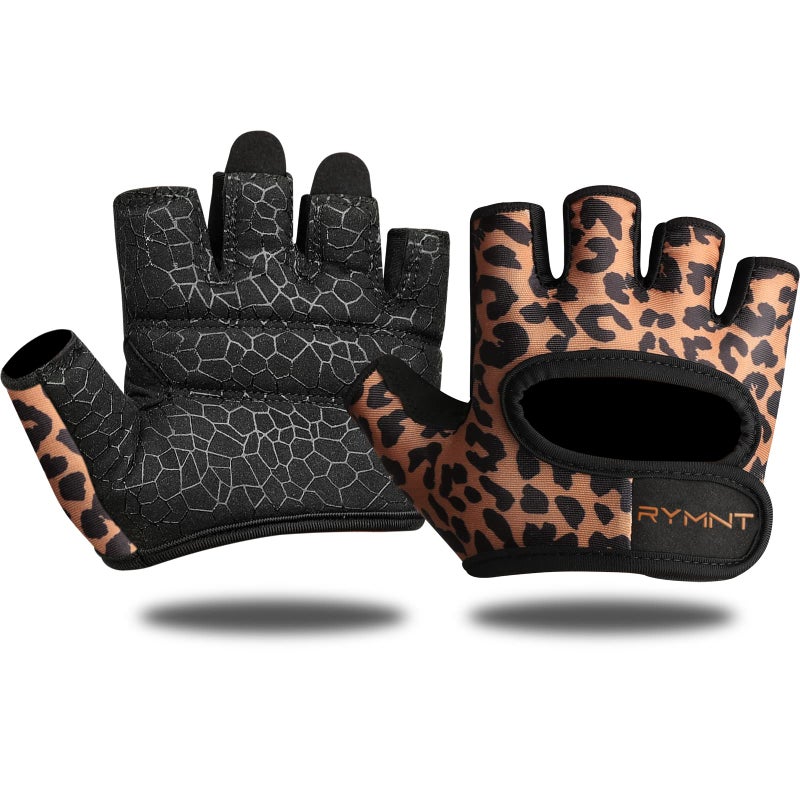 RYMNT Minimal Weight Lifting Gloves,Short Micro Workout Gloves Grip Pads with Full Palm Protection & Extra Grip for Men Women Weightlifting,Gym,Exercise Training.Leopard-Medium - Image 1