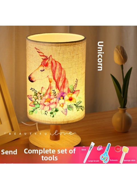 Embossed Table Lamp Diy Material Package Dried Flower Night Light Creative Handmade Activity Salon Women's Day Group Building Small Gift-Color:Butterfly Cubanette Table Lamp + [unicorn] Material Pack