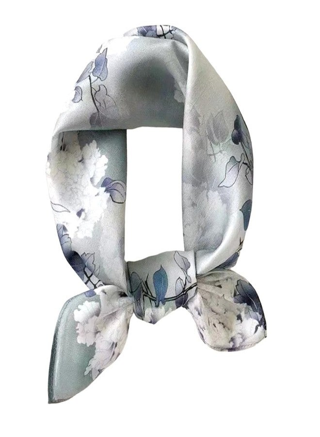 MEISEE Mulberry Silk Scarfs Women Small Square Scarf 21" x 21" Breathable Lightweight Neckerchief Headscarf, Light Blue Peony, 21in - Image 1