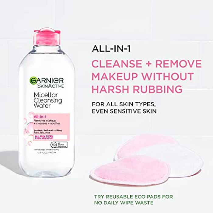 Garnier Micellar Cleansing Water, For All Skin Types, 13.5 fl oz + Micellar Cleansing Water, For Waterproof Makeup, 3.4 fl oz - Image 3
