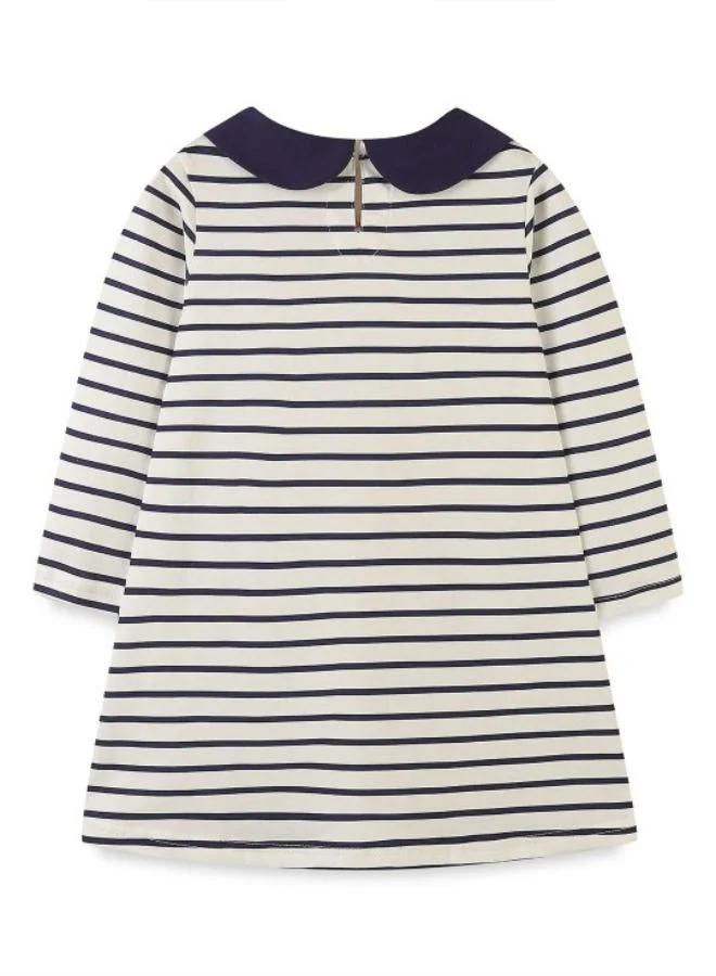يونيكي Black A-Line Peter Pen Collar Striped Dress