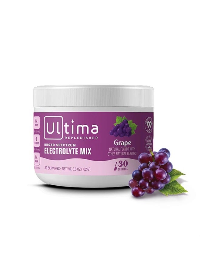 Ultima Replenisher Daily Electrolyte Drink Mix – Grape, 30 Servings – Hydration Powder with 6 Key Electrolytes & Trace Minerals – Keto Friendly, Vegan, Non- GMO & Sugar-Free Electrolyte Powder  - Image 1
