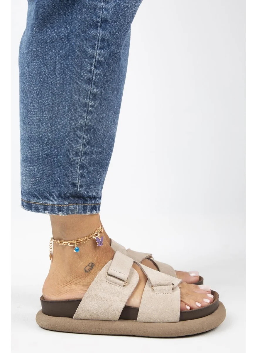 مانجيرو Tulipan Women's Leather Slipper Beige