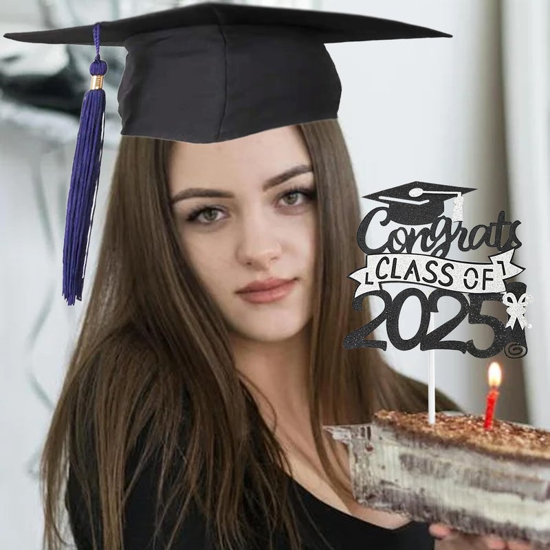 Chewarelly 1 Pack 2025 Class Of cake Topper  Glitter Congrats Grad Cake Decor Graduation Cake Picks for Senior High School College Grad Party Decorations Supplies(Black with Purple) A - Image 4