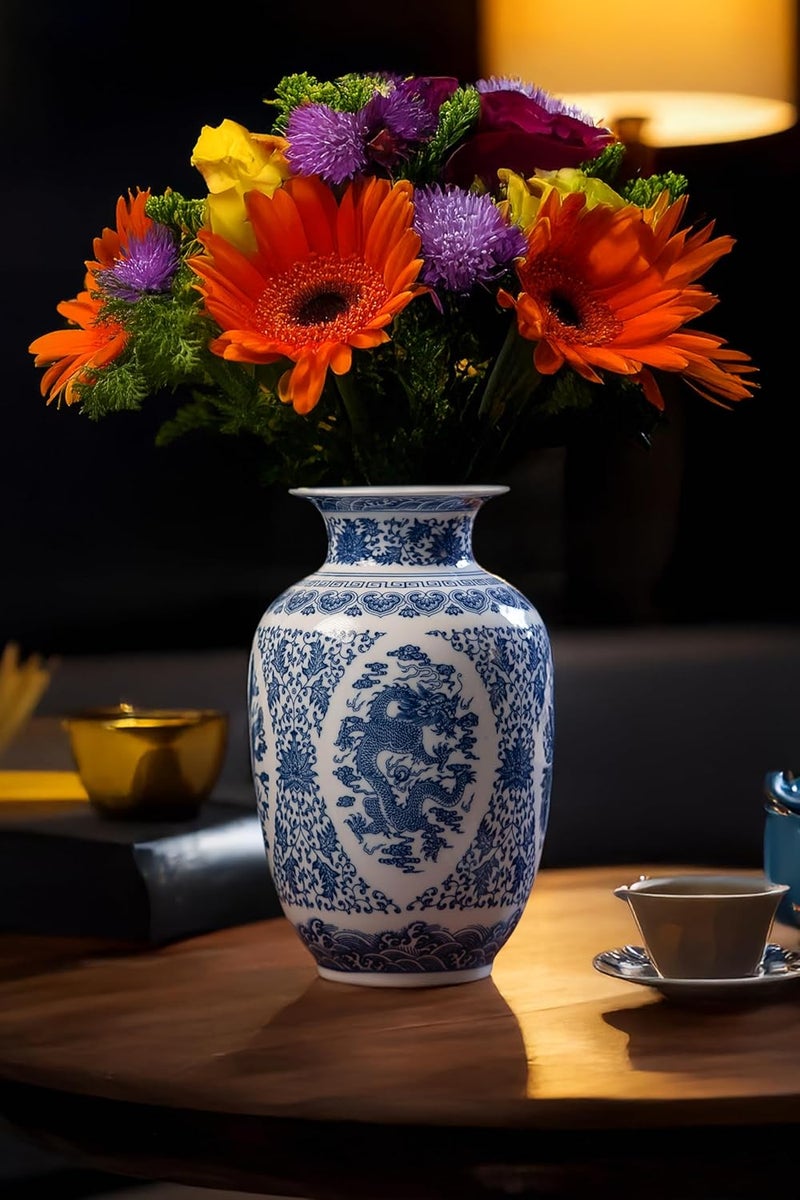 GaLouRo Blue and White Vase, Chinoiserie Porcelain for Living Room Shelf, Entryway Decor & Blue and White Home Centerpiece, Blue Vases Home Décor,11" H - Image 3