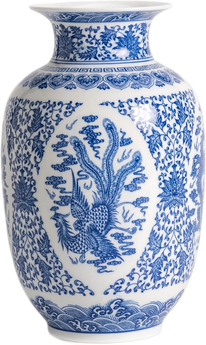 GaLouRo Blue and White Vase, Chinoiserie Porcelain for Living Room Shelf, Entryway Decor & Blue and White Home Centerpiece, Blue Vases Home Décor,11" H - Image 1