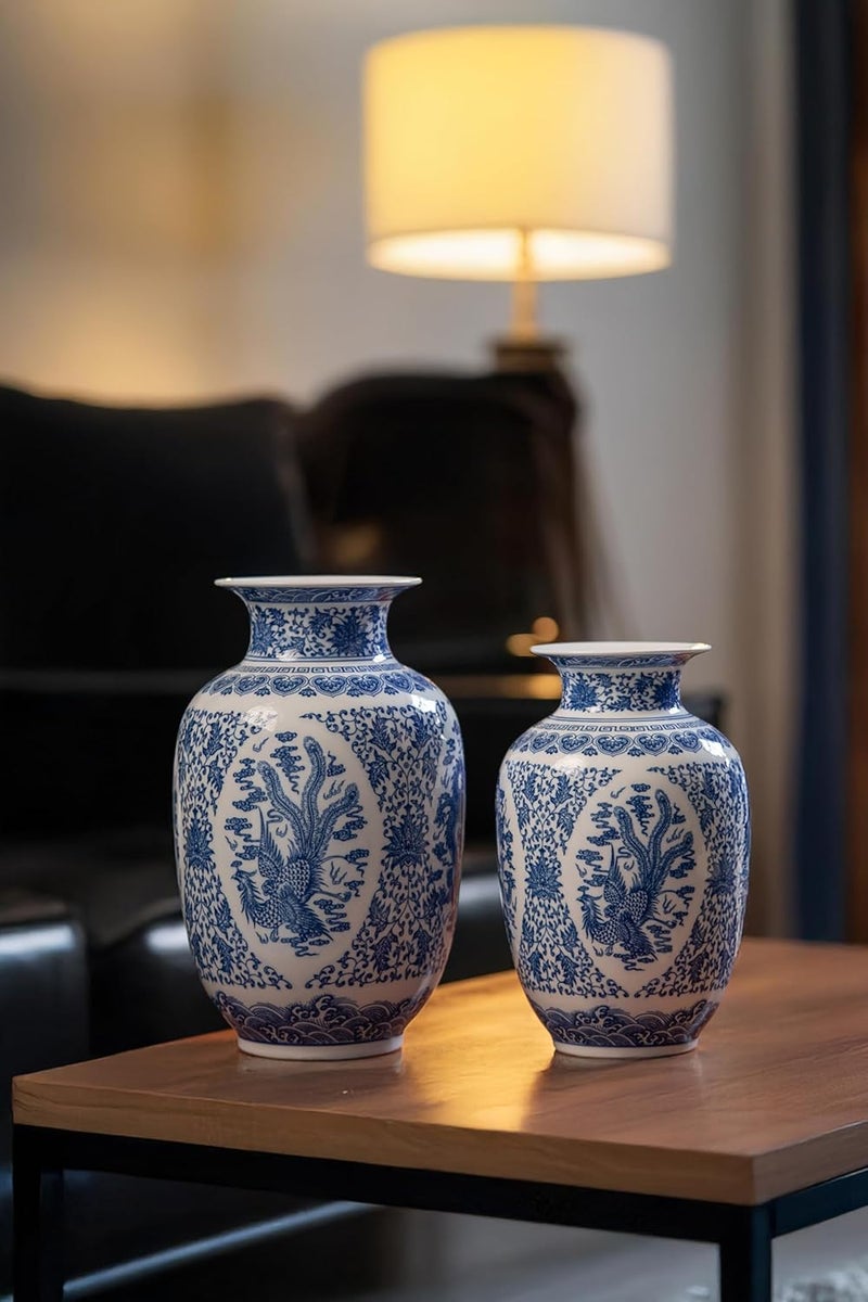 GaLouRo Blue and White Vase, Chinoiserie Porcelain for Living Room Shelf, Entryway Decor & Blue and White Home Centerpiece, Blue Vases Home Décor,11" H - Image 5
