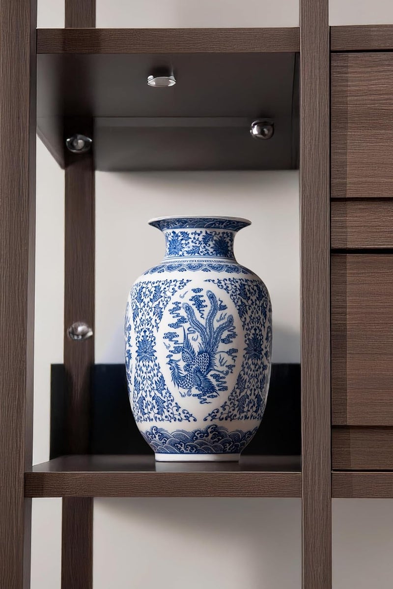 GaLouRo Blue and White Vase, Chinoiserie Porcelain for Living Room Shelf, Entryway Decor & Blue and White Home Centerpiece, Blue Vases Home Décor,11" H - Image 4
