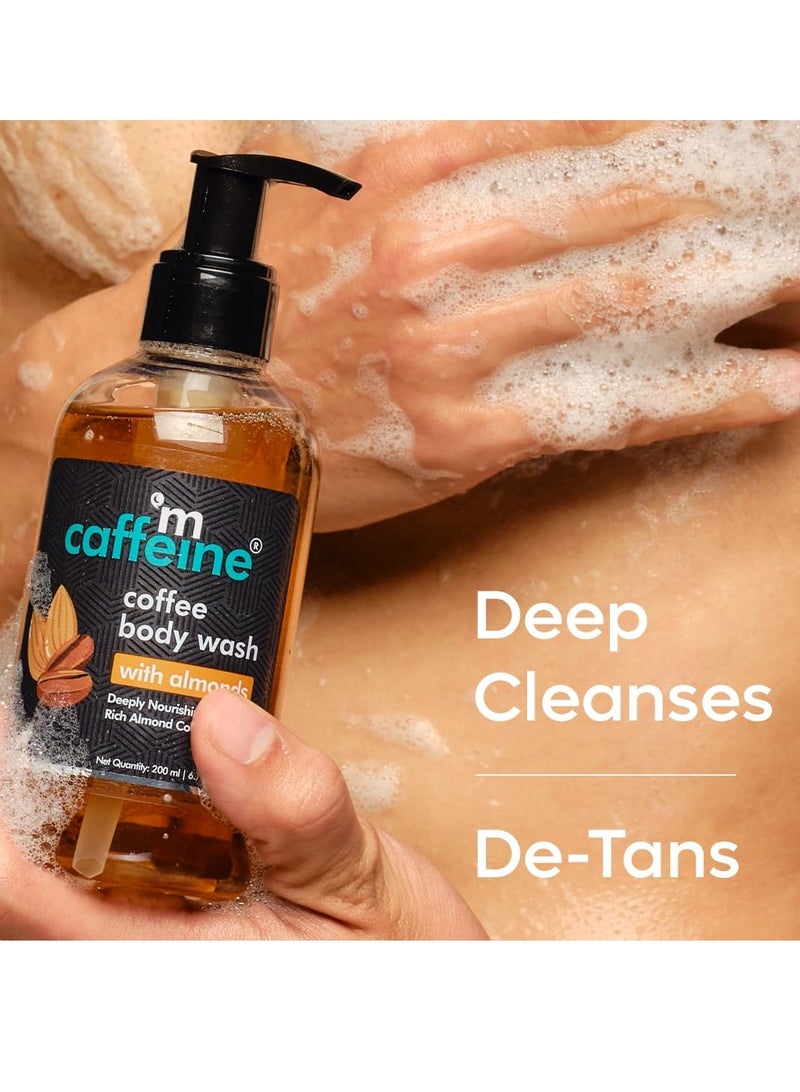 إم كافيين غسول الجسم بالكافيين لإزالة السمرة والتنظيف العميق، مجموعة متنوعة من المنتجات القيمة تحتوي على 3 جل استحمام برائحة منشطة من التوت واللوز والكاكاو، عبوة من 3 قطع 600 مل - Image 4
