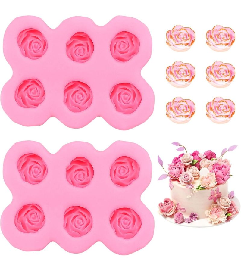 2pcs Rose Silicone Fondant Molds 6 Cavity Flower Cake Resin Baking Tool - Image 1