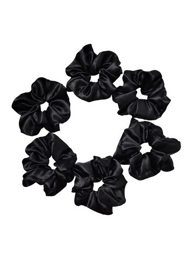 MATRIXO 6 Packs Satin Hair Scrunchies for Women and Girls, satin Soft Scrunchy Hair Bands for Hair Accessories,satin srunchies (Black - Pack of 6) - Image 1