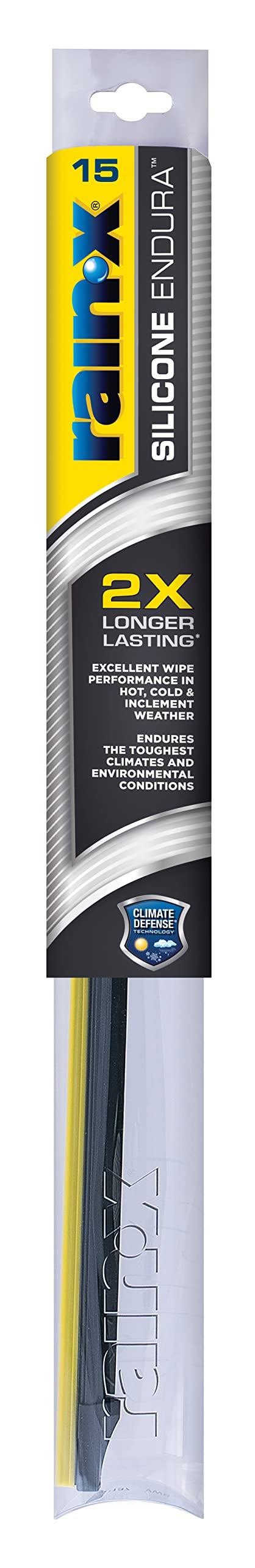 Rain-X 830115 Silicone Endura Wiper Blades, 15 Inch Windshield Wipers (Pack of 1), Automotive Replacement Windshield Wiper Blades With Two Times Longer-Lasting Resilient Silicone Rubber Squeegee - Image 1