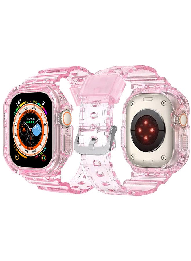 CATANES Clear iwatch Strap Bands TPU Smart Apple Watch Bands 49mm with Bumper Protective Case Crystal Sports Wristband Compatible with Series Ultra2,Ultra Light Pink Color - Image 1