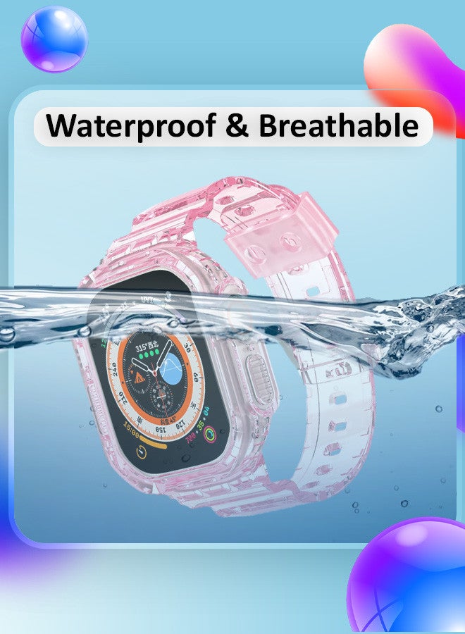 CATANES Clear iwatch Strap Bands TPU Smart Apple Watch Bands 49mm with Bumper Protective Case Crystal Sports Wristband Compatible with Series Ultra2,Ultra Light Pink Color - Image 4